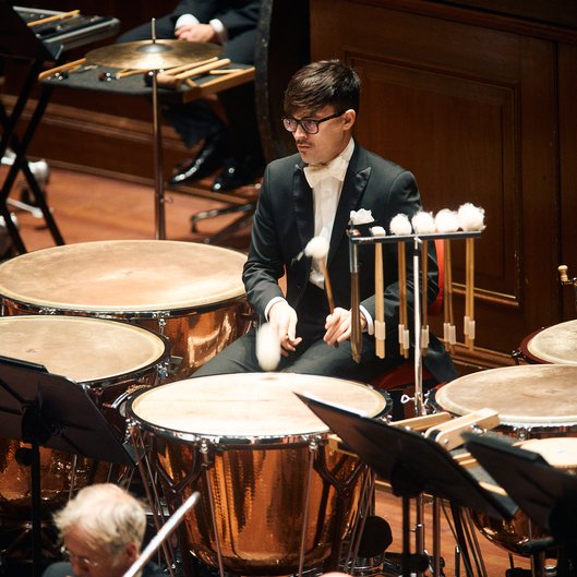 Musicus speelt pauken