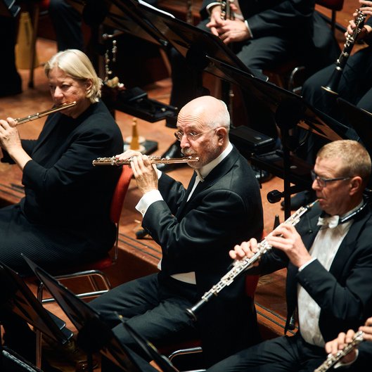 Aanvoerder fluit speelt tijdens concert